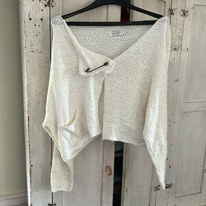 Creamy white boxy crop sweater linen/cotton